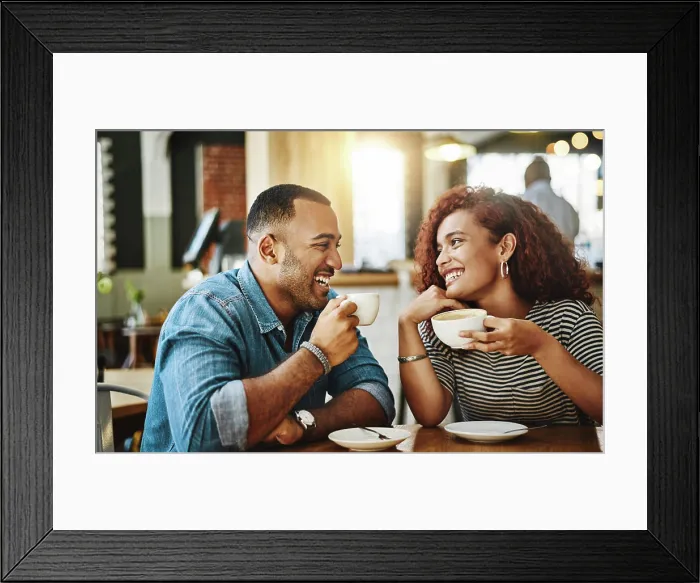 Framed Print : Happy, couple and relax with coffee at cafe for cappuccino date Framed Print : Happy, couple and relax with coffee at cafe for cappuccino date