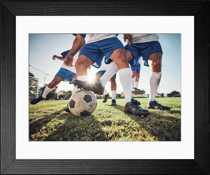 Framed Print : Training, soccer ball and men with action Framed Print : Training, soccer ball and men with action