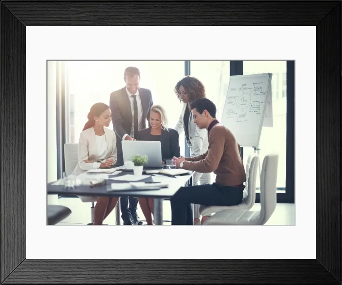 Framed Print : People, accountant and meeting on laptop in office of finance growth Framed Print : People, accountant and meeting on laptop in office of finance growth