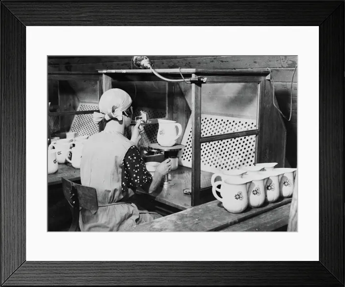Framed Print : Spray painting by fume cabinet, Gustafberg's porcelain factory
