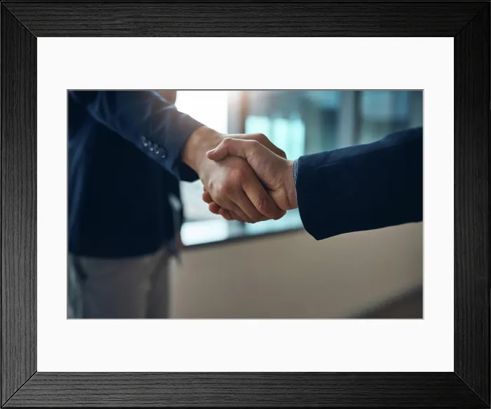 Framed Print : Handshake, welcome and b2b with business men in the office for agreement