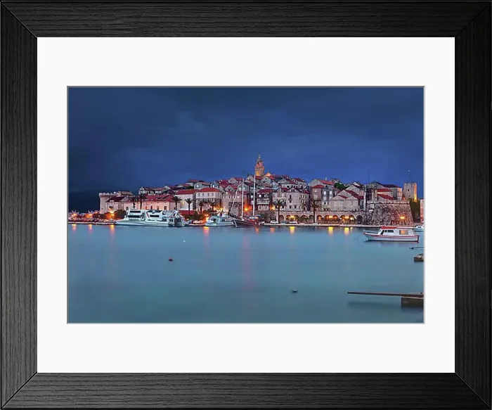 Framed Print : View of Korcula at dusk, central Dalmatia, Dalmatia, Adriatic coast, Croatia, Europe, PublicGround, Europe Framed Print : View of Korcula at dusk, central Dalmatia, Dalmatia, Adriatic coast, Croatia, Europe, PublicGround, Europe