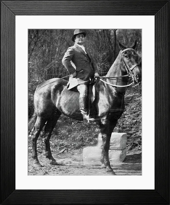 Framed Print : Tenor Beniamino Gigli on horseback ca. before 1957 Framed Print : Tenor Beniamino Gigli on horseback ca. before 1957