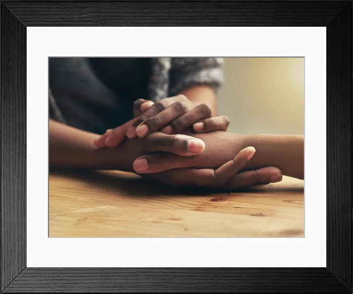 Framed Print : Comfort, sympathy and people holding hands for unity Framed Print : Comfort, sympathy and people holding hands for unity