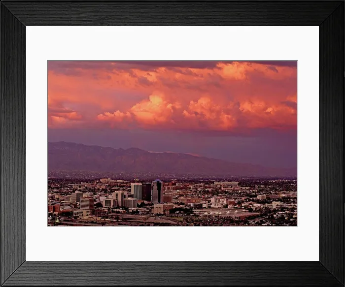 Framed Print : Sunset over Tucson, with Santa Catalina mountains in the background. tucson, az Framed Print : Sunset over Tucson, with Santa Catalina mountains in the background. tucson, az