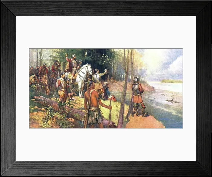 Framed Print : 1500s MAY 8 1541 HERNADO DE SOTO DISCOVERING THE MISSISSIPPI RIVER SPANISH EXPLORER Framed Print : 1500s MAY 8 1541 HERNADO DE SOTO DISCOVERING THE MISSISSIPPI RIVER SPANISH EXPLORER