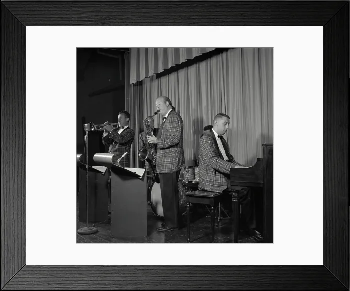 Framed Print : Vintage Photograph. Five piece Orchestra performs Framed Print : Vintage Photograph. Five piece Orchestra performs