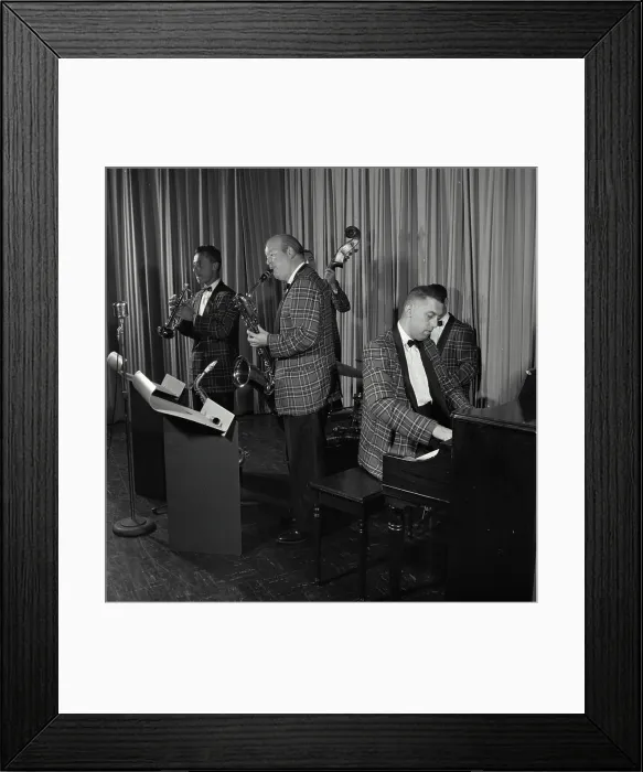 Framed Print : Vintage Photograph. Five piece orchestra preforms their music on stage