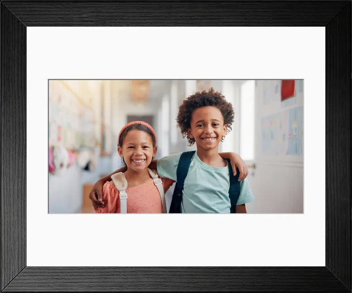 Framed Print : Education, hug and portrait with friends in school together for bonding
