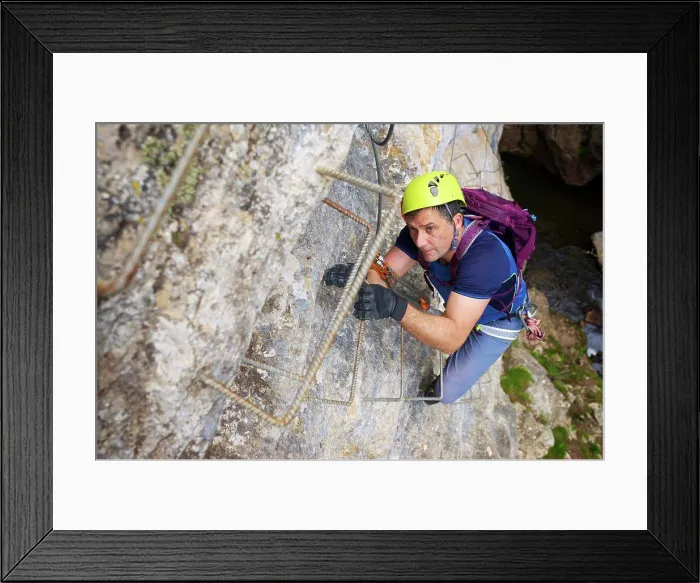 Framed Print : Climbing ferrata route, named as Estrechos de La Hoz, in Teruel, Aragon in Spain