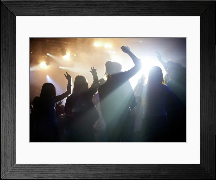 Framed Print : Dance, silhouette of people at music festival from back Framed Print : Dance, silhouette of people at music festival from back