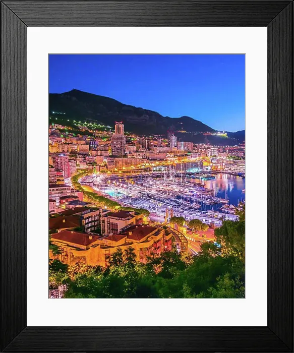 Framed Print : View of the city of Monaco on French Riviera after sunset Framed Print : View of the city of Monaco on French Riviera after sunset