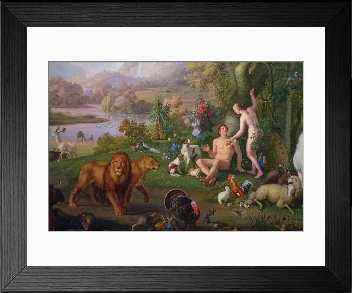 Framed Print : Detail of Adam and Eve in Garden of Eden, by Wenzel Peter, Pinacoteca, Vatican Museums, Rome, Italy