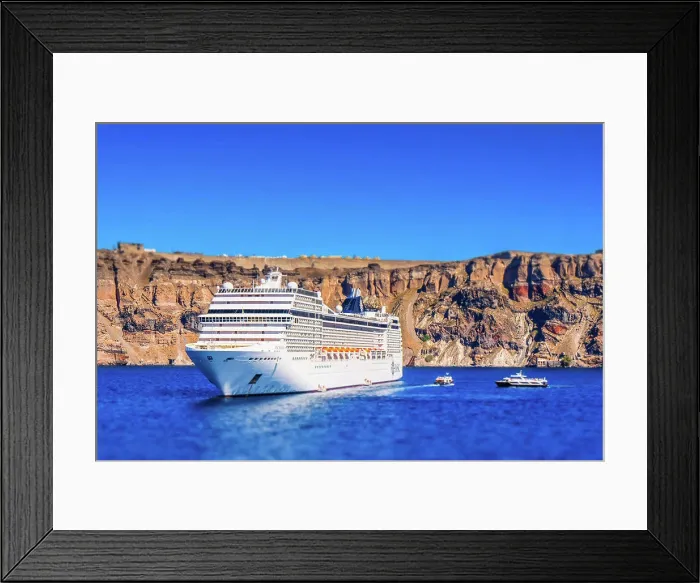 Framed Print : Cruise ship. Santorini island. Cyclades islands. Greece Framed Print : Cruise ship. Santorini island. Cyclades islands. Greece