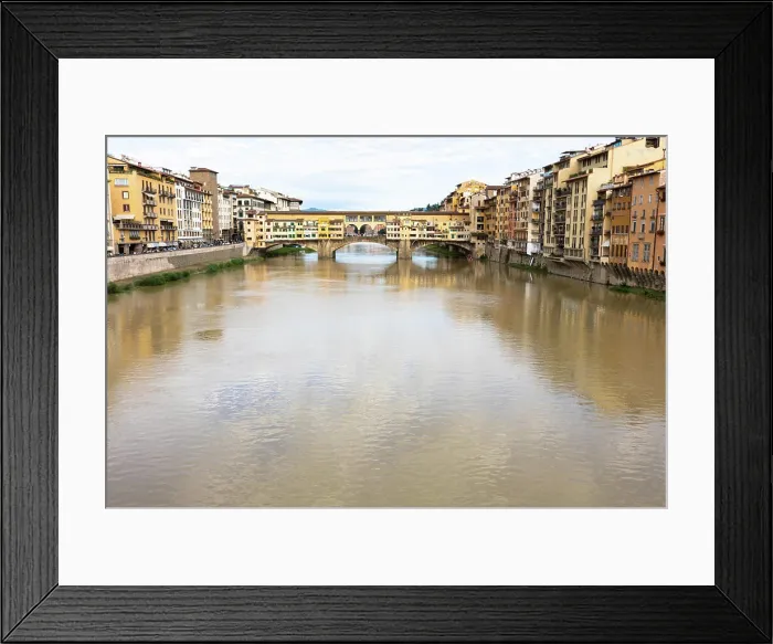 Framed Print : Ponte Vecchio Bridge View of historical medieval bridge on the Arno river Framed Print : Ponte Vecchio Bridge View of historical medieval bridge on the Arno river