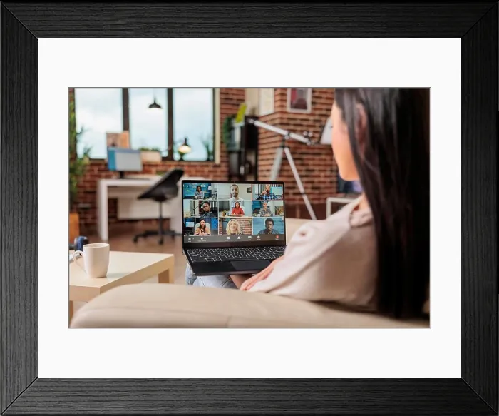 Framed Print : Woman on online video call communication