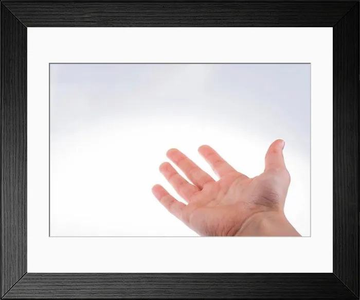 Framed Print : Hand open for a gesture isolated on white background Framed Print : Hand open for a gesture isolated on white background