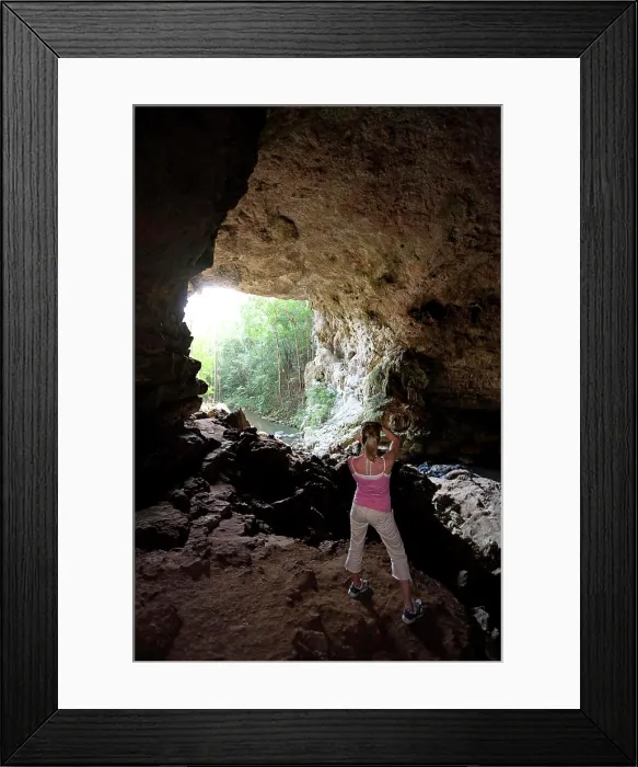 Framed Print : Belize, Cayo District, Rio on Frio Cave, woman taking photos
