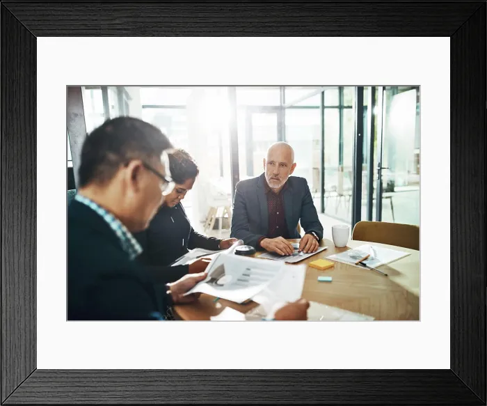 Framed Print : Corporate, man and leader with team Framed Print : Corporate, man and leader with team