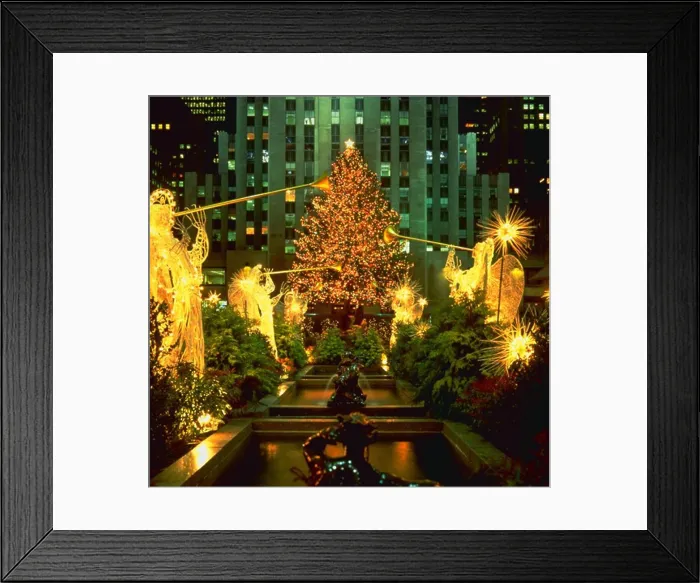 Framed Print : Christmas tree and angel figures at Rockefeller Center at night, New York City Framed Print : Christmas tree and angel figures at Rockefeller Center at night, New York City