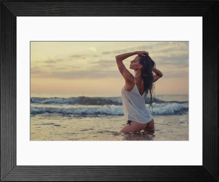 Framed Print : Sexy woman posing on beach near the sea at sunrise Sexy millennial single woman pose on beach near sea Framed Print : Sexy woman posing on beach near the sea at sunrise Sexy millennial single woman pose on beach near sea