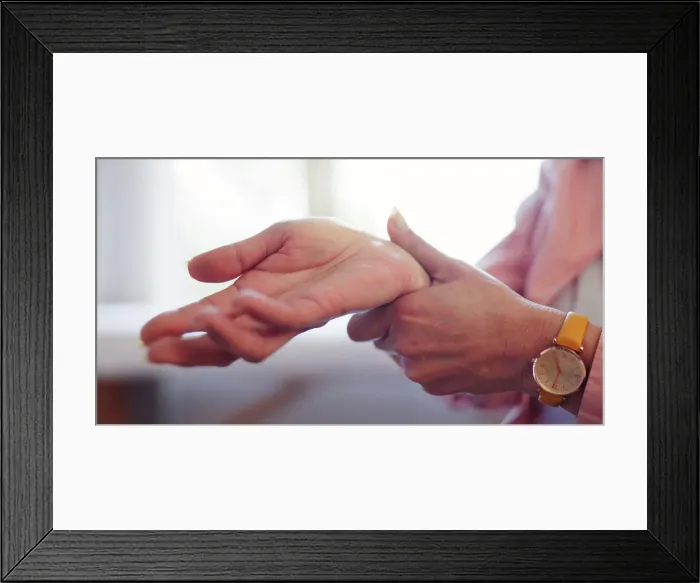 Framed Print : Closeup, hands and senior person with wrist pain for injury Framed Print : Closeup, hands and senior person with wrist pain for injury