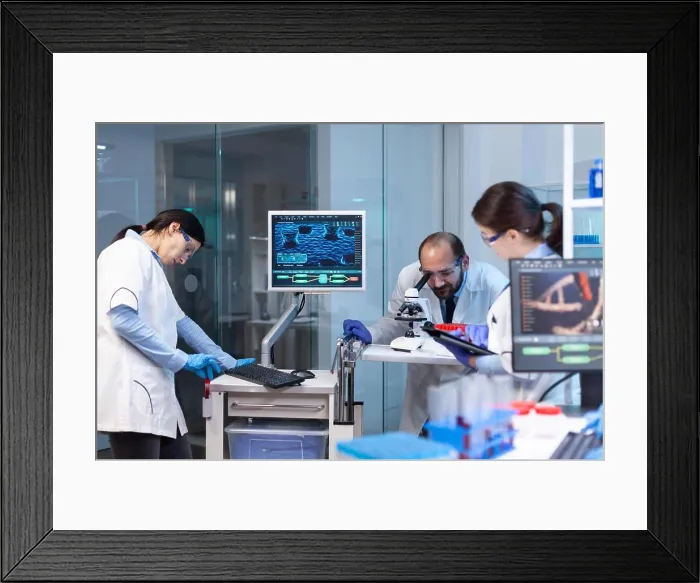 Framed Print : Team examining virus evolution and studying virus reaction Framed Print : Team examining virus evolution and studying virus reaction