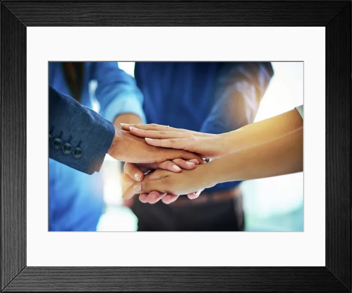 Framed Print : Staff, business people and hands in stack for collaboration Framed Print : Staff, business people and hands in stack for collaboration