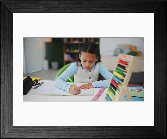 Framed Print : Writing, homework and child with abucas