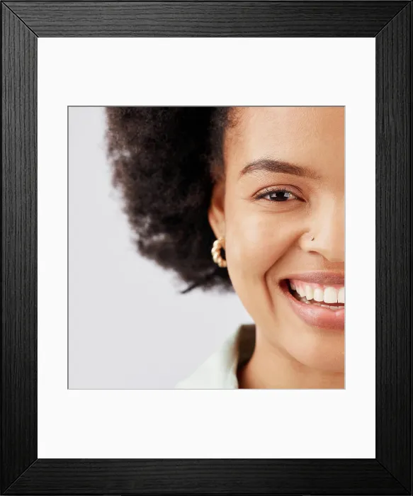Framed Print : Face, happy and portrait of black woman in studio with smile Framed Print : Face, happy and portrait of black woman in studio with smile