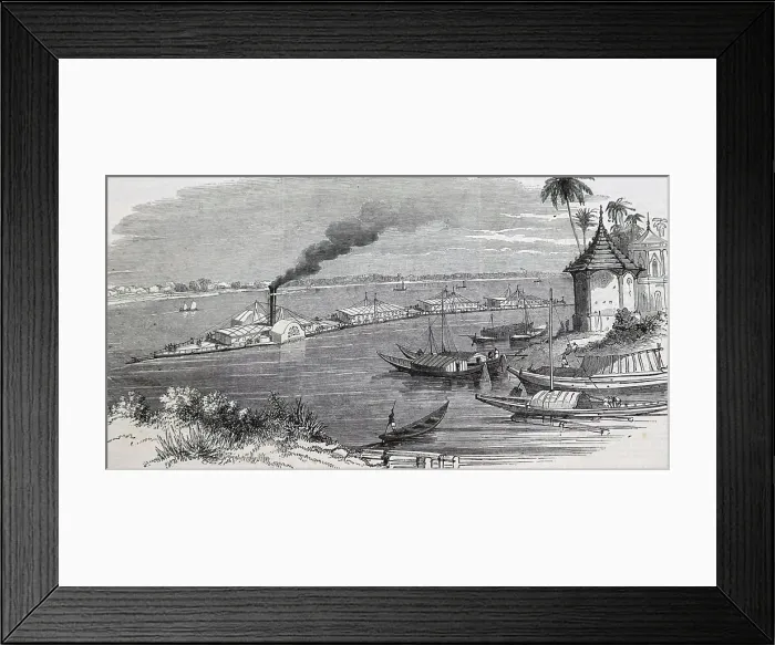Framed Print : Illustration depicting a river steam-train. Dated 19th Century Framed Print : Illustration depicting a river steam-train. Dated 19th Century