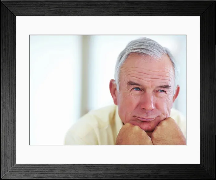 Framed Print : Elderly man, thinking and vision for retirement Framed Print : Elderly man, thinking and vision for retirement