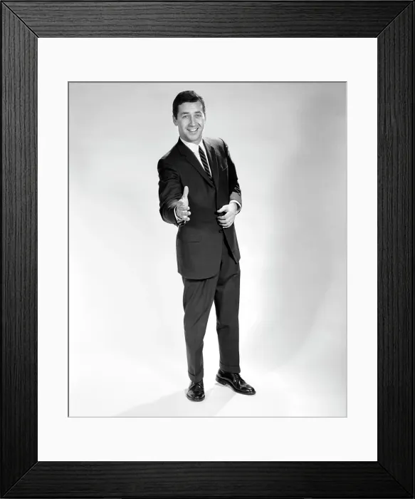Framed Print : 1960S Smiling Full Length Portrait Man Business Man With Hand Extended In Greeting For Handshake Framed Print : 1960S Smiling Full Length Portrait Man Business Man With Hand Extended In Greeting For Handshake