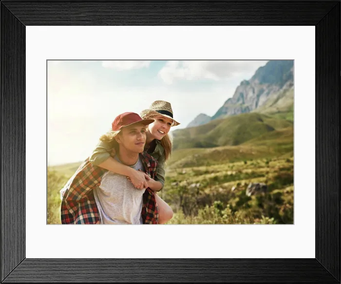 Framed Print : Travel, piggyback and couple in nature Framed Print : Travel, piggyback and couple in nature
