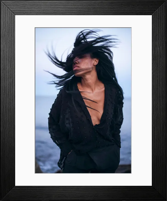Framed Print : Black Multiracial Woman lifestyle portrait by the ocean in a swimsuit Framed Print : Black Multiracial Woman lifestyle portrait by the ocean in a swimsuit