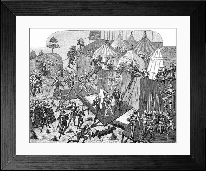 Framed Print : This detailed illustration depicts a battle in 1443