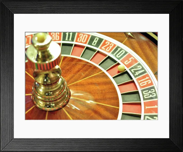 Framed Print : roulette wheel image with a casino roulette wheel with the ball on number 5 Copyright: xZoonar
