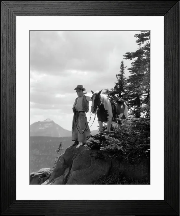 Framed Print : 1940S Man Cowboy In Chaps Vest Hat And Kerchief With Palomino Horse On Peak Overlooking Glacier Park Montana Usa Framed Print : 1940S Man Cowboy In Chaps Vest Hat And Kerchief With Palomino Horse On Peak Overlooking Glacier Park Montana Usa