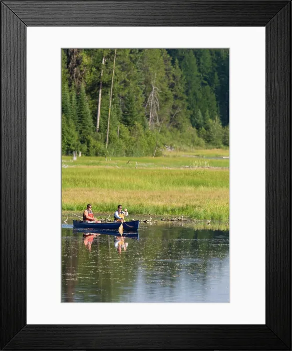 Framed Print : Couple canoeing on Upper Stillwater Lake in Montana (MR) Framed Print : Couple canoeing on Upper Stillwater Lake in Montana (MR)