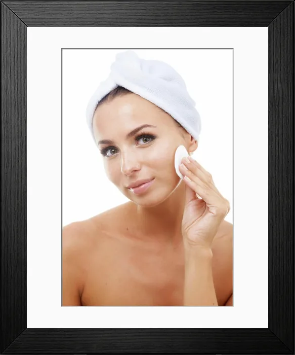 Framed Print : Beauty, portrait or woman in studio with cotton pad on face Framed Print : Beauty, portrait or woman in studio with cotton pad on face