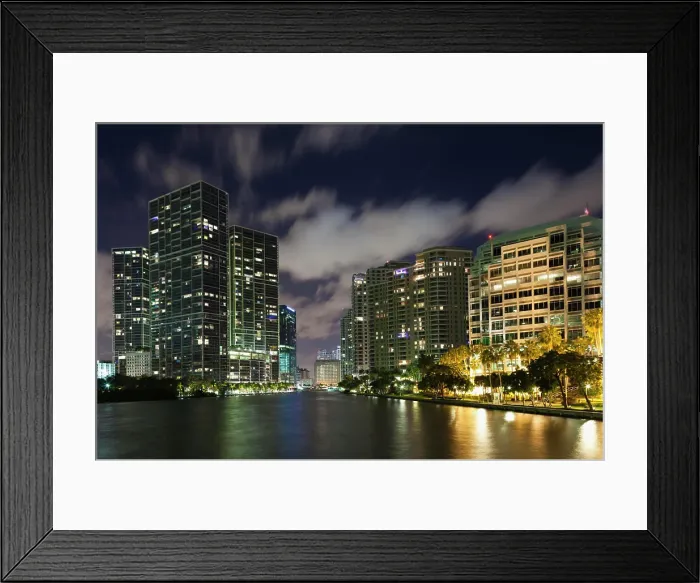 Framed Print : USA, Florida, Miami, city skyline from Brickell Key, evening Framed Print : USA, Florida, Miami, city skyline from Brickell Key, evening