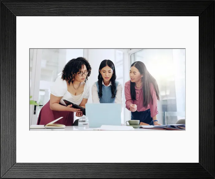 Framed Print : Business people, fashion and women with laptop Framed Print : Business people, fashion and women with laptop