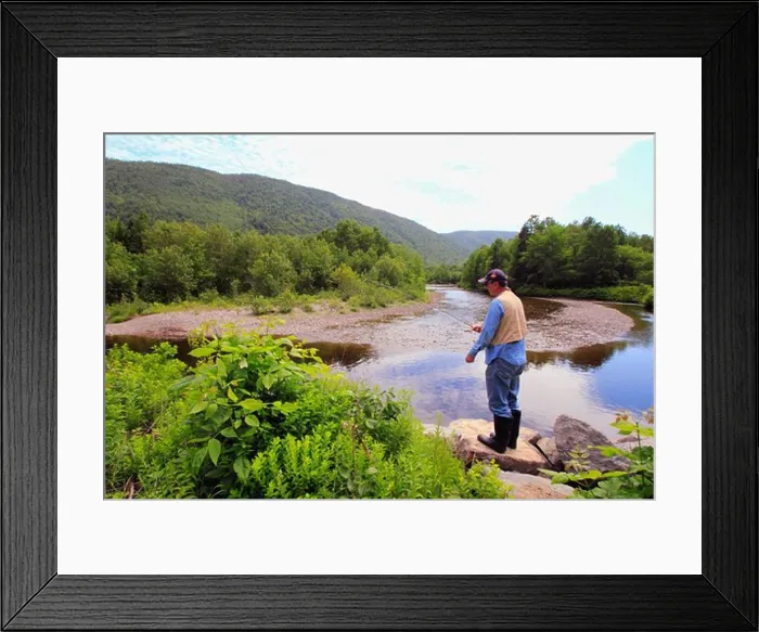 Framed Print : Senior man fly-fishing in a stream, Cape Breton Highlands National Park, Cape Breton Island, Nova Scotia, Canada
