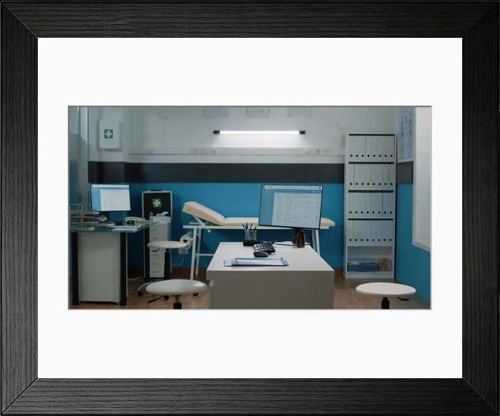 Framed Print : Empty doctors office for healthcare analysis and consultation Framed Print : Empty doctors office for healthcare analysis and consultation