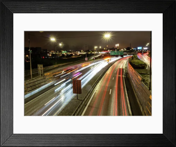 Framed Print : Stockholm, Sweden Traffic at night on the Essingeleden highway and directional signs Framed Print : Stockholm, Sweden Traffic at night on the Essingeleden highway and directional signs