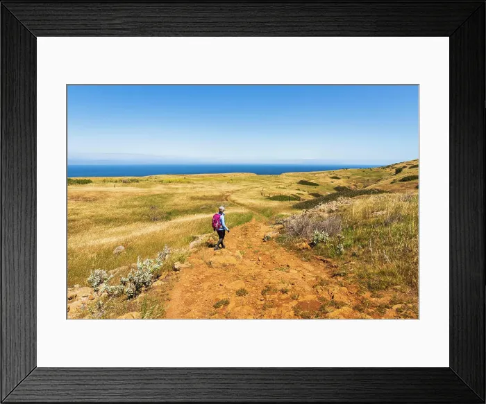 Framed Print : Hiker on the Smugglers Cove Trail, Santa Cruz Island, Channel Islands National Park, California, USA (MR) Framed Print : Hiker on the Smugglers Cove Trail, Santa Cruz Island, Channel Islands National Park, California, USA (MR)