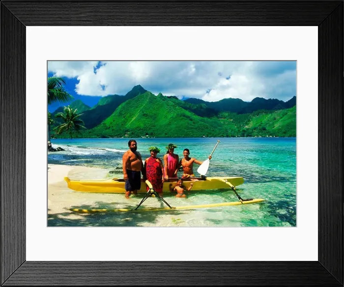 Framed Print : Tahitian family with their outrigger canoe at Opunohu in Moorea Framed Print : Tahitian family with their outrigger canoe at Opunohu in Moorea