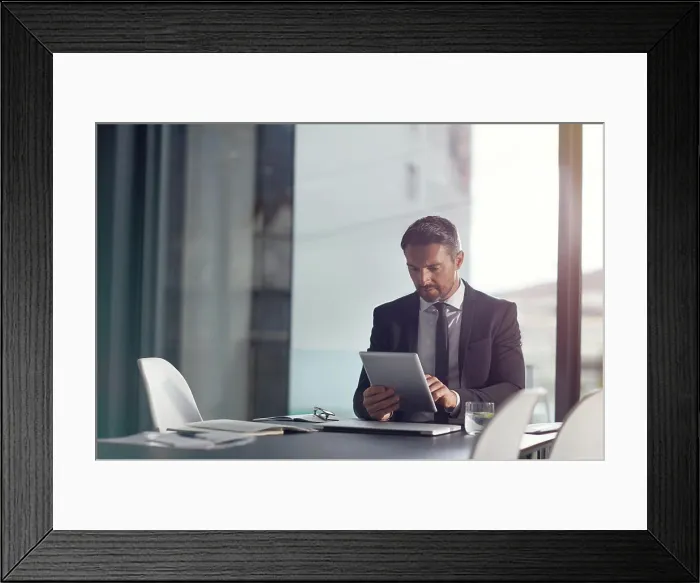 Framed Print : Tablet, office and business man reading email Framed Print : Tablet, office and business man reading email
