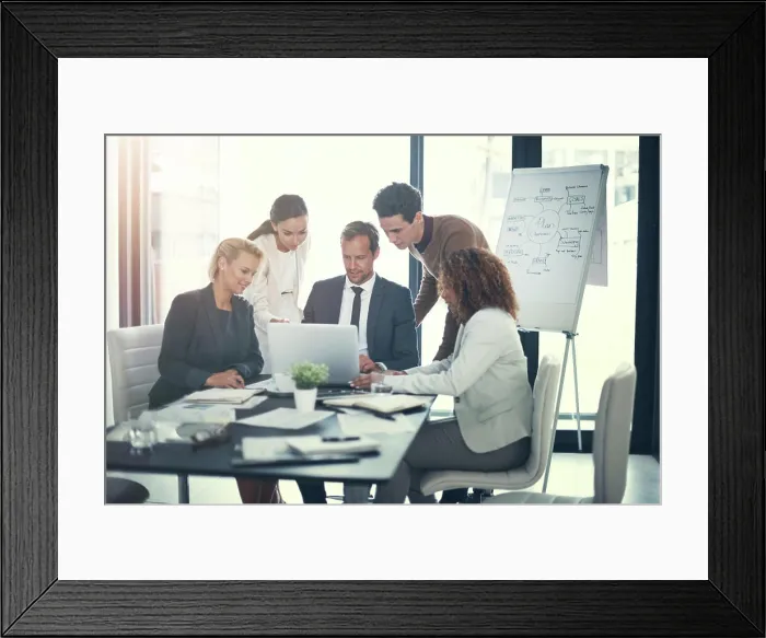 Framed Print : Group, people and meeting with laptop in boardroom of brainstorming Framed Print : Group, people and meeting with laptop in boardroom of brainstorming