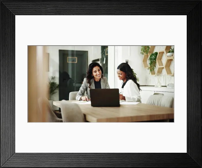 Framed Print : Meeting, women and business people with laptop in office Framed Print : Meeting, women and business people with laptop in office